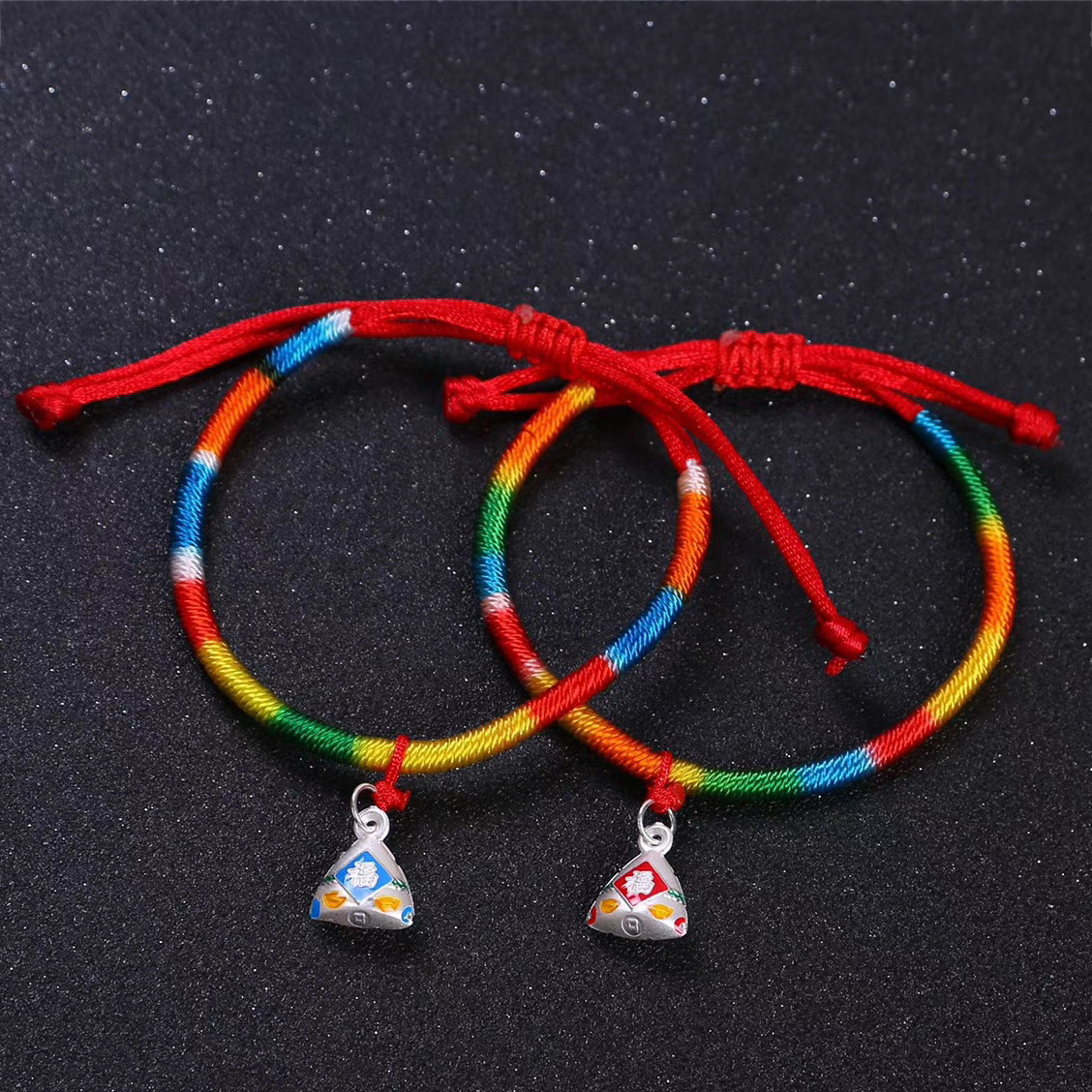 Silver Bracelet Dragon Boat Festival Jewelry Gift 999 Pure Silver Colorful Woven Hand Strap Bracelet Creative Style Silver Bracelet Dragon Boat Festival Jewelry Gift 999 Pure Silver Colorful Woven Hand Strap Bracelet Creative Style