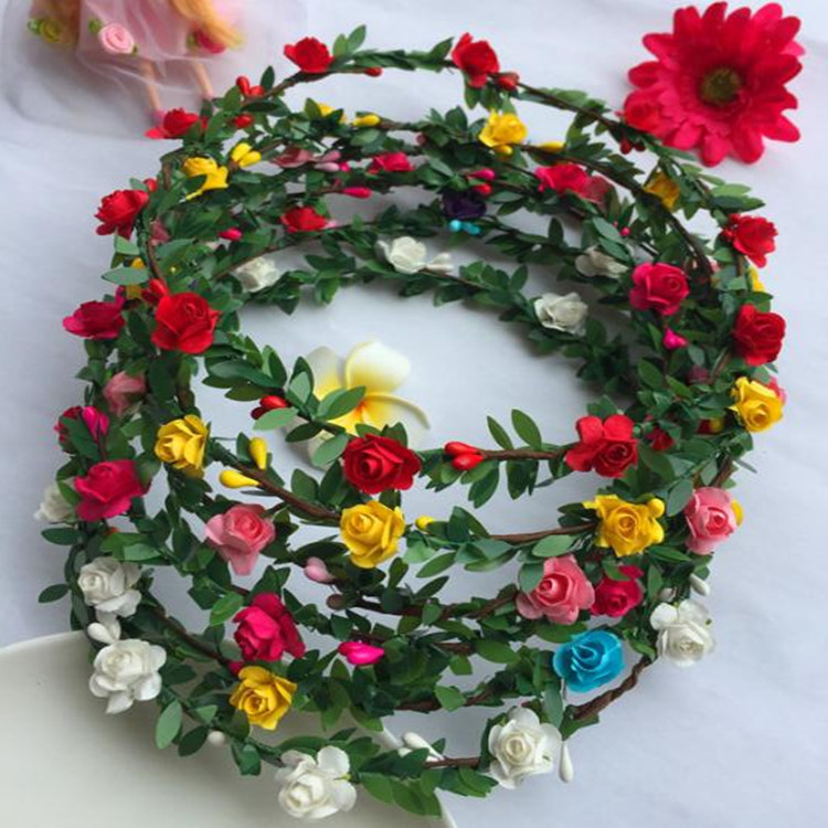 Cross-Border Headband Hair Accessories Tourist Attractions Paper Plum Garland Colorful Artificial Wreath Headdress Green Leaf Headband Hair Accessory