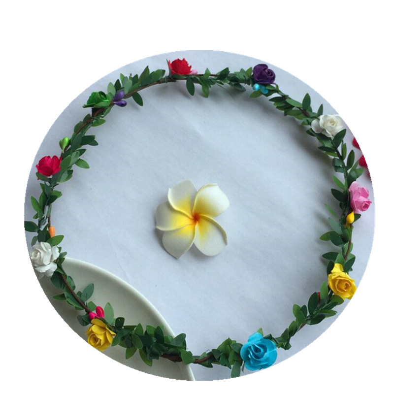 Cross-Border Headband Hair Accessories Tourist Attractions Paper Plum Garland Colorful Artificial Wreath Headdress Green Leaf Headband Hair Accessory