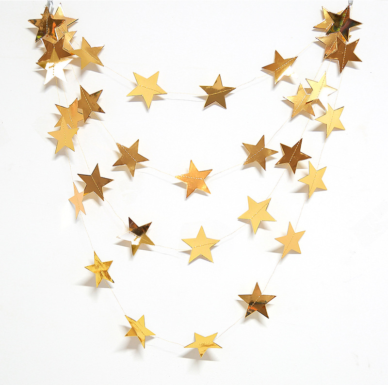 Mirror Wall Stickers FiveCorner Star Paper String Garland Christmas Decoration Wedding Party Flag Pulling Window