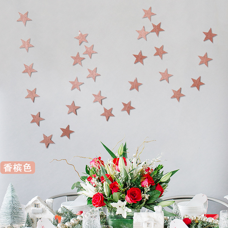 Mirror Wall Stickers FiveCorner Star Paper String Garland Christmas Decoration Wedding Party Flag Pulling Window