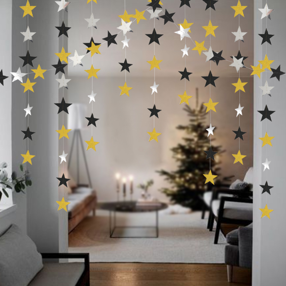 Mirror Wall Stickers FiveCorner Star Paper String Garland Christmas Decoration Wedding Party Flag Pulling Window