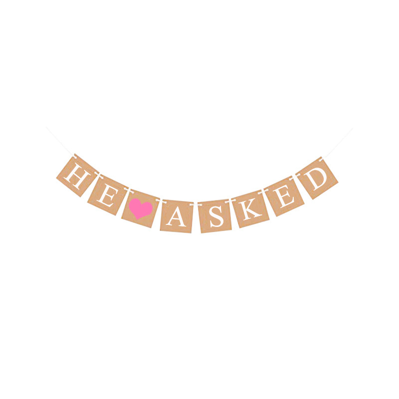 European and American Wedding Single Party Decoration Garland He Asked She Said Yes Kraft Paper Hanging Flag