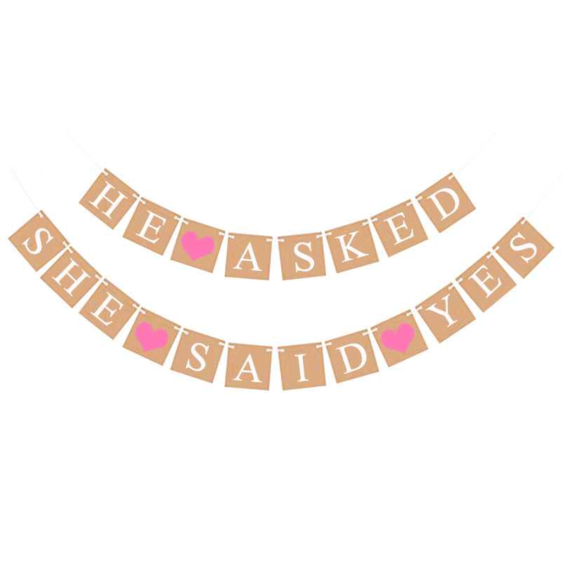 European and American Wedding Single Party Decoration Garland He Asked She Said Yes Kraft Paper Hanging Flag