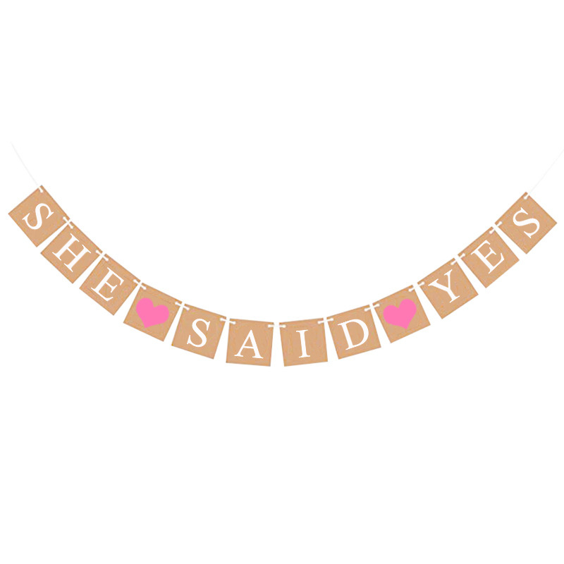 European and American Wedding Single Party Decoration Garland He Asked She Said Yes Kraft Paper Hanging Flag