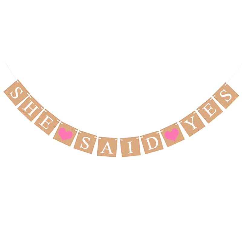 European and American Wedding Single Party Decoration Garland He Asked She Said Yes Kraft Paper Hanging Flag European and American Wedding Single Party Decoration Garland He Asked She Said Yes Kraft Paper Hanging Flag