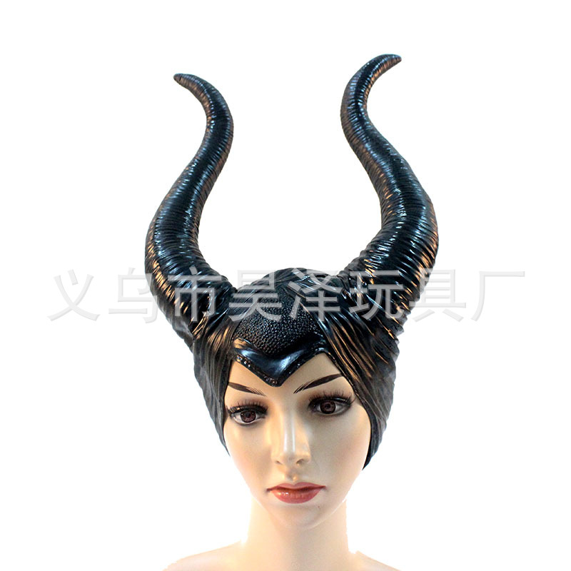 Halloween Devil Hair Cover Sleeping Spell Headdress Vinyl Sleeping Beauty Witch Black Horn Headgear Props Mask
