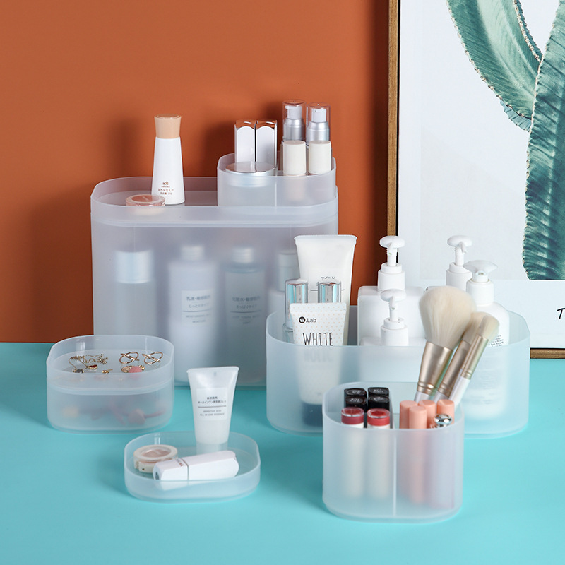 Desktop Storage Box Cosmetics Box with Lid Transparent Seperated Plastic Mask Box Lipstick Skin Care Storage Rack