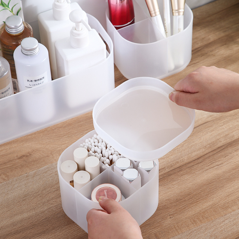 Desktop Storage Box Cosmetics Box with Lid Transparent Seperated Plastic Mask Box Lipstick Skin Care Storage Rack