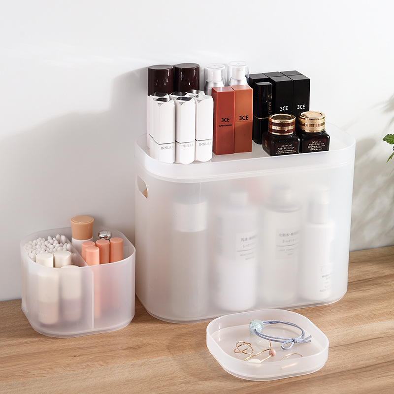 Desktop Storage Box Cosmetics Box with Lid Transparent Seperated Plastic Mask Box Lipstick Skin Care Storage Rack
