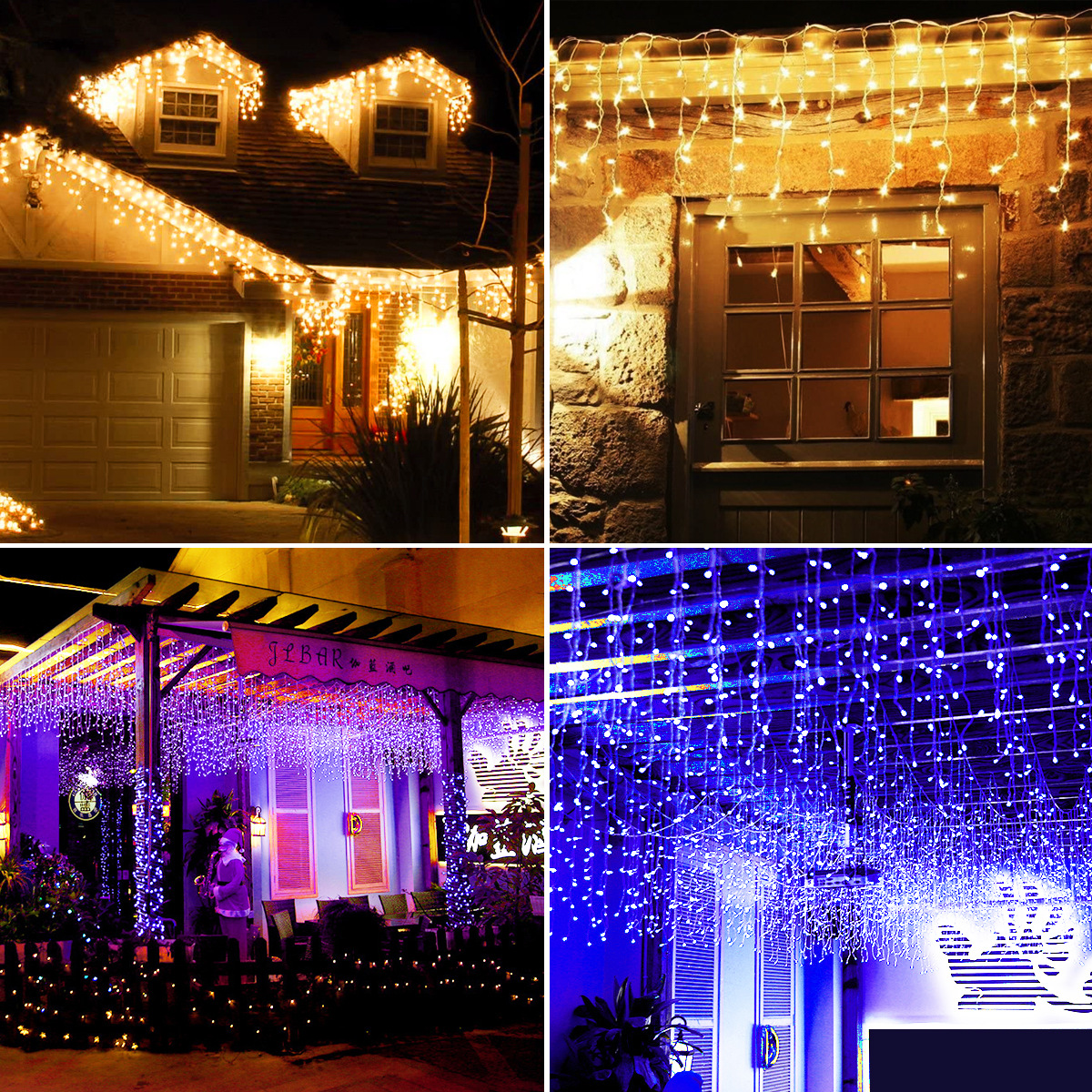 LED Ice Strip Light Lighting Chain 8 Mode Curtain Lights Starry Waterfall Lighting Chain Christmas Lights New Year Festival Star Lights