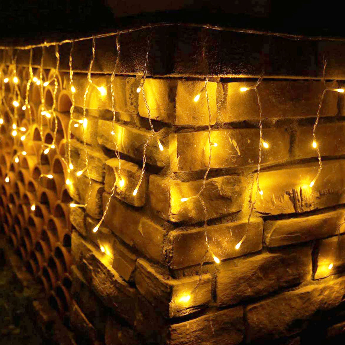LED Ice Strip Light Lighting Chain 8 Mode Curtain Lights Starry Waterfall Lighting Chain Christmas Lights New Year Festival Star Lights