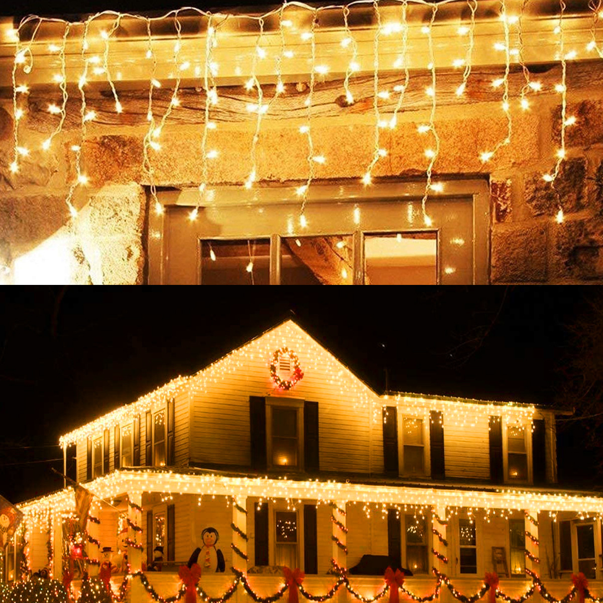 LED Ice Strip Light Lighting Chain 8 Mode Curtain Lights Starry Waterfall Lighting Chain Christmas Lights New Year Festival Star Lights