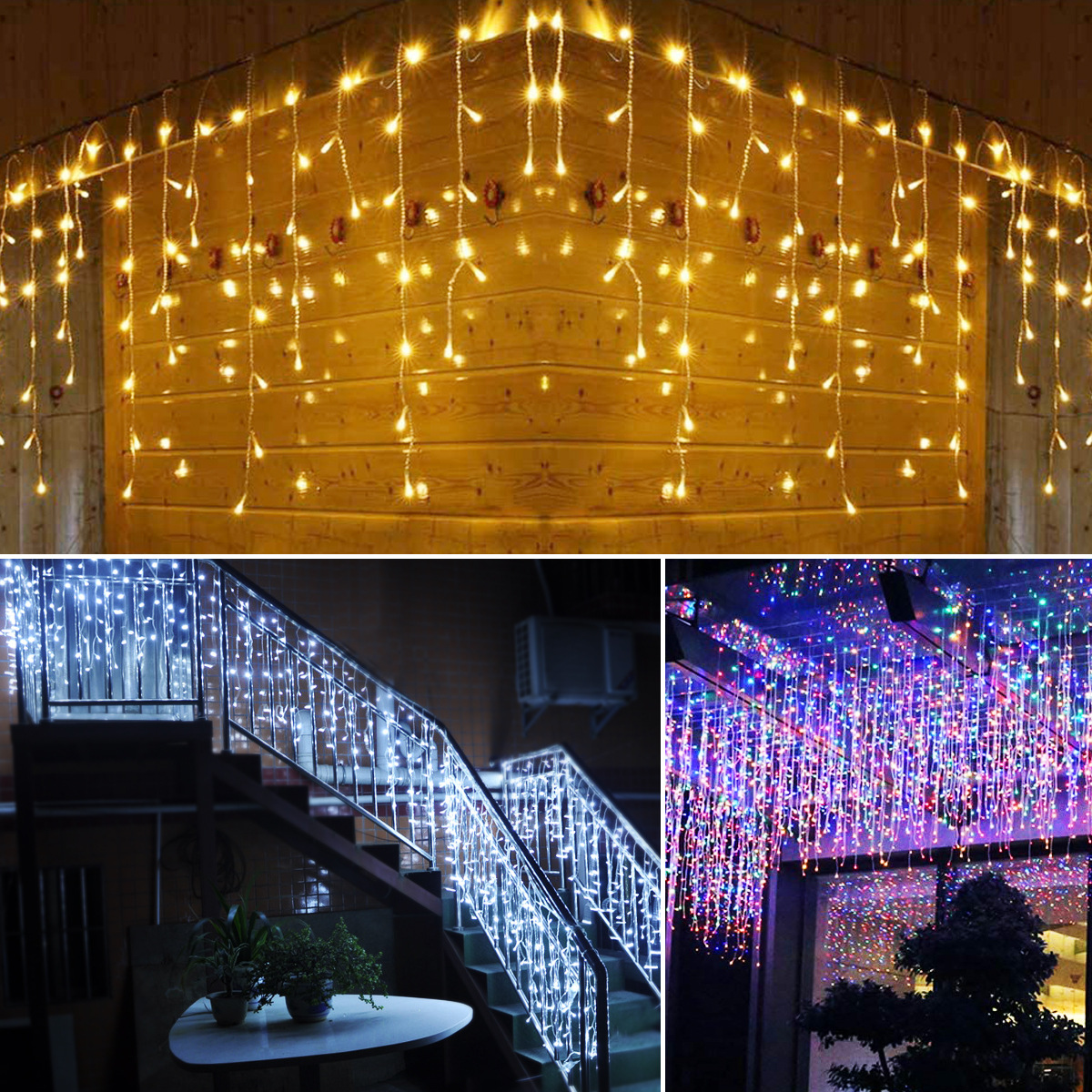 LED Ice Strip Light Lighting Chain 8 Mode Curtain Lights Starry Waterfall Lighting Chain Christmas Lights New Year Festival Star Lights