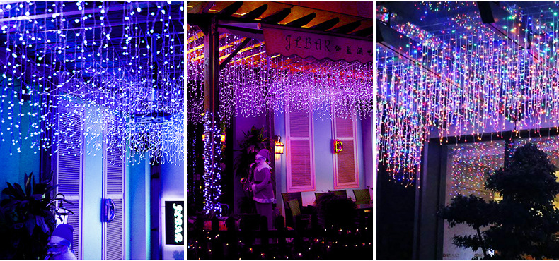 LED Ice Strip Light Lighting Chain 8 Mode Curtain Lights Starry Waterfall Lighting Chain Christmas Lights New Year Festival Star Lights