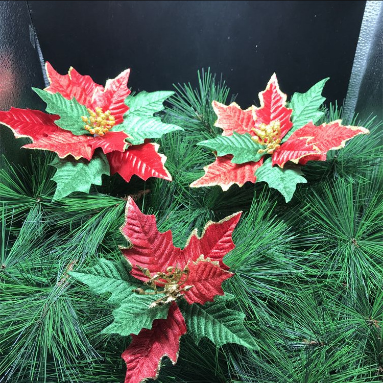 2021 New Handmade Artificial Hand Roll Flower Christmas Flower Gold Powder Edge Source Factory Christmas flower
