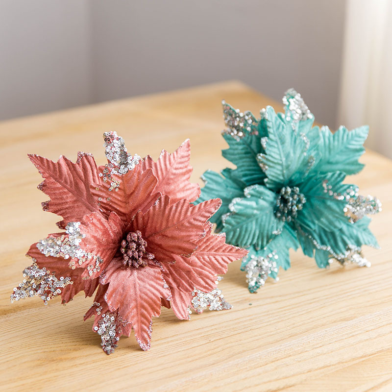 25cm Sequined Flannel Handmade Christmas Flower Gold Silver Gray Pink White Simulation Christmas flower