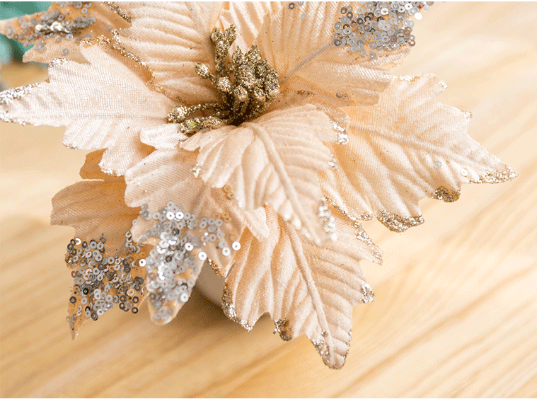 25cm Sequined Flannel Handmade Christmas Flower Gold Silver Gray Pink White Simulation Christmas flower 25cm Sequined Flannel Handmade Christmas Flower Gold Silver Gray Pink White Simulation Christmas flower