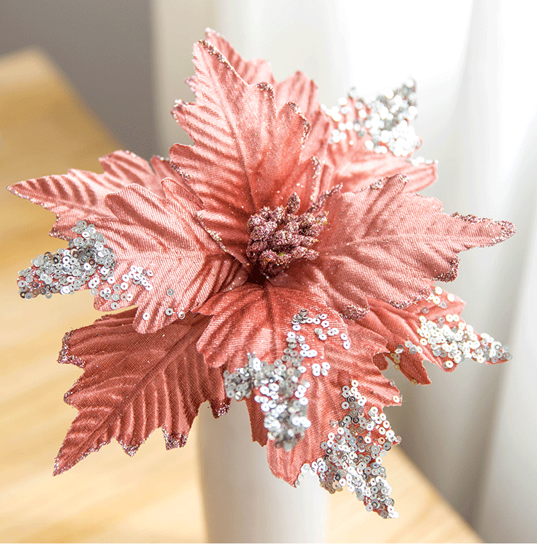 25cm Sequined Flannel Handmade Christmas Flower Gold Silver Gray Pink White Simulation Christmas flower 25cm Sequined Flannel Handmade Christmas Flower Gold Silver Gray Pink White Simulation Christmas flower
