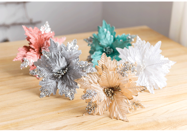 25cm Sequined Flannel Handmade Christmas Flower Gold Silver Gray Pink White Simulation Christmas flower 25cm Sequined Flannel Handmade Christmas Flower Gold Silver Gray Pink White Simulation Christmas flower