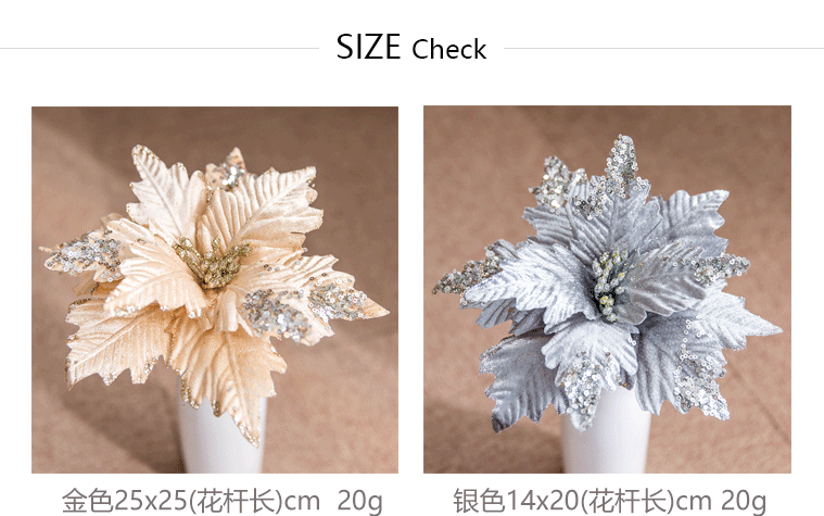 25cm Sequined Flannel Handmade Christmas Flower Gold Silver Gray Pink White Simulation Christmas flower 25cm Sequined Flannel Handmade Christmas Flower Gold Silver Gray Pink White Simulation Christmas flower