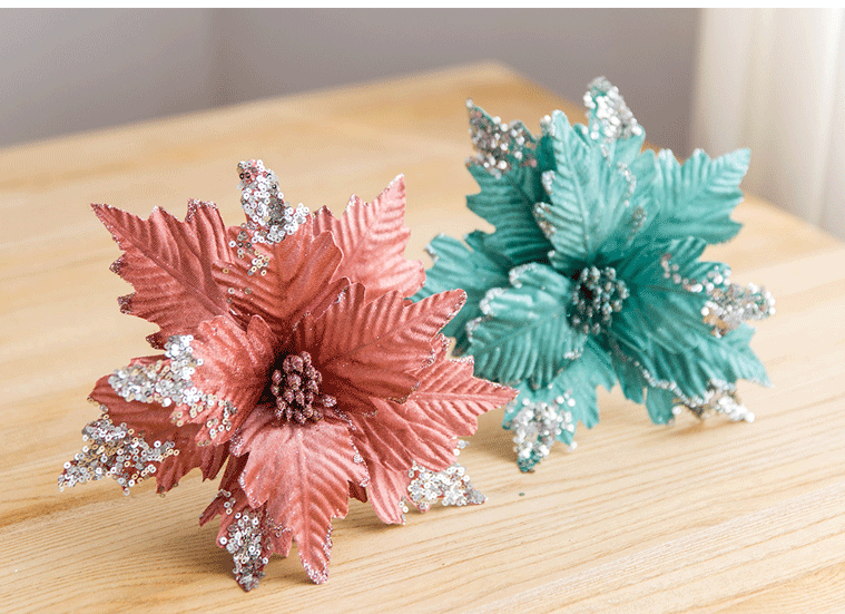25cm Sequined Flannel Handmade Christmas Flower Gold Silver Gray Pink White Simulation Christmas flower 25cm Sequined Flannel Handmade Christmas Flower Gold Silver Gray Pink White Simulation Christmas flower