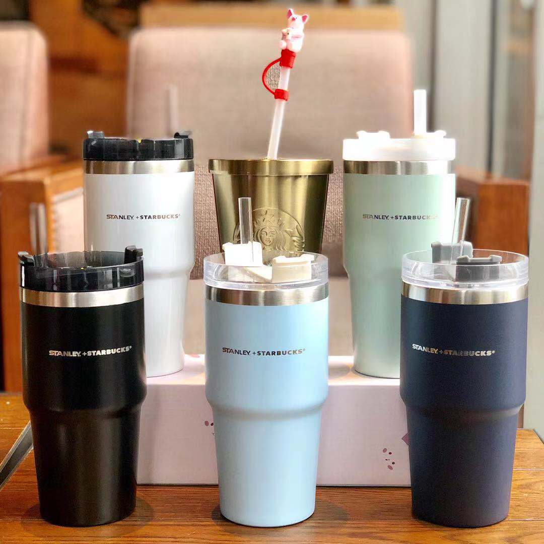 Double-Layer Large Capacity Car Thermos Cup Holiday Gift Stainless Steel Christmas Stanley Cooperation Cup with Straw