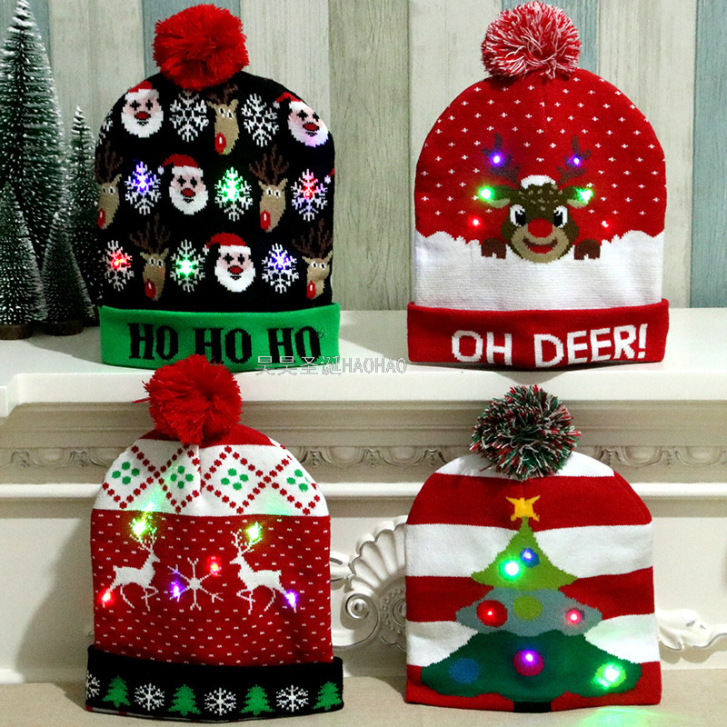 Wool Christmas Hat Adult and Children Knitted Christmas Hat Christmas Hat Colorful Luminous Knitted Hat High-End Elderly Christmas Hat Wool Christmas Hat Adult and Children Knitted Christmas Hat Christmas Hat Colorful Luminous Knitted Hat High-End Elderly Christmas Hat