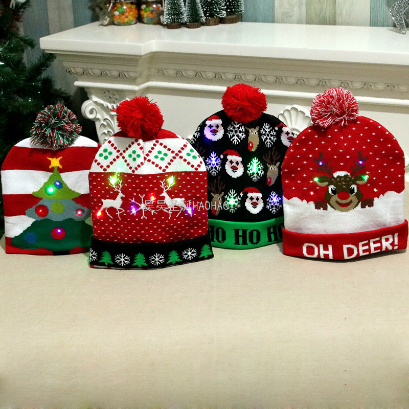 Wool Christmas Hat Adult and Children Knitted Christmas Hat Christmas Hat Colorful Luminous Knitted Hat High-End Elderly Christmas Hat Wool Christmas Hat Adult and Children Knitted Christmas Hat Christmas Hat Colorful Luminous Knitted Hat High-End Elderly Christmas Hat