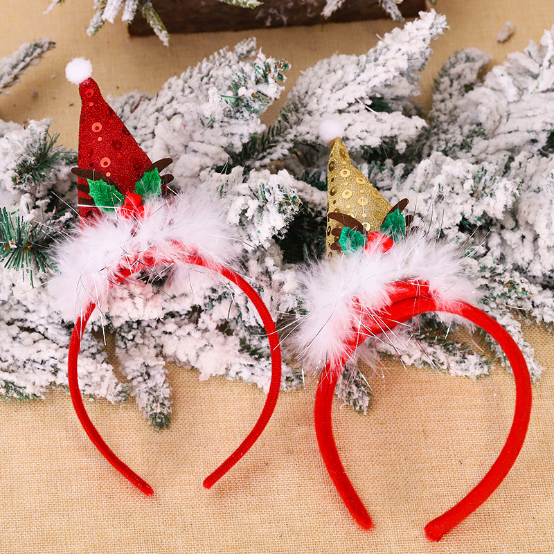 New Christmas Hat Headband Head Buckle Children&#039;s Present Small Gift Sequins Tricorne Headband Christmas Holiday Decorations