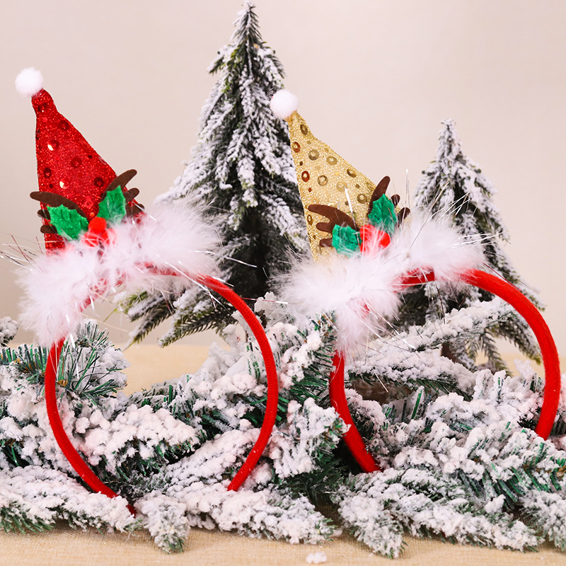New Christmas Hat Headband Head Buckle Children&#039;s Present Small Gift Sequins Tricorne Headband Christmas Holiday Decorations