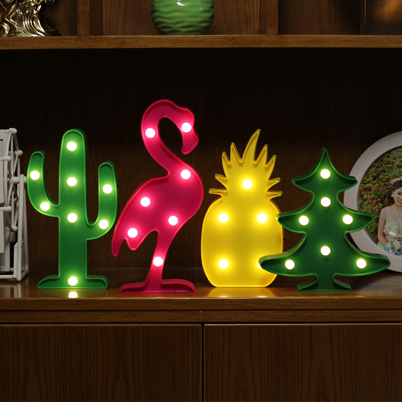 INS Flamingo String Small Colored Lights Christmas Tree Photo Props Chic Cactus Room Decorative Table Lamp