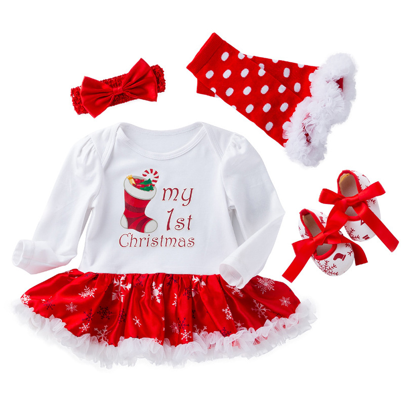 Christmas Big Snowflake Baby&#039;s Gown Baby Suit Cotton Long Sleeve 02 Years Old Baby Dress Wish Amazon Hot Sale