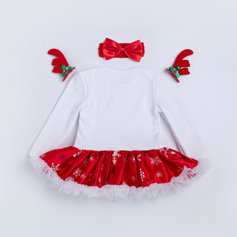 Christmas Big Snowflake Baby&#039;s Gown Baby Suit Cotton Long Sleeve 02 Years Old Baby Dress Wish Amazon Hot Sale
