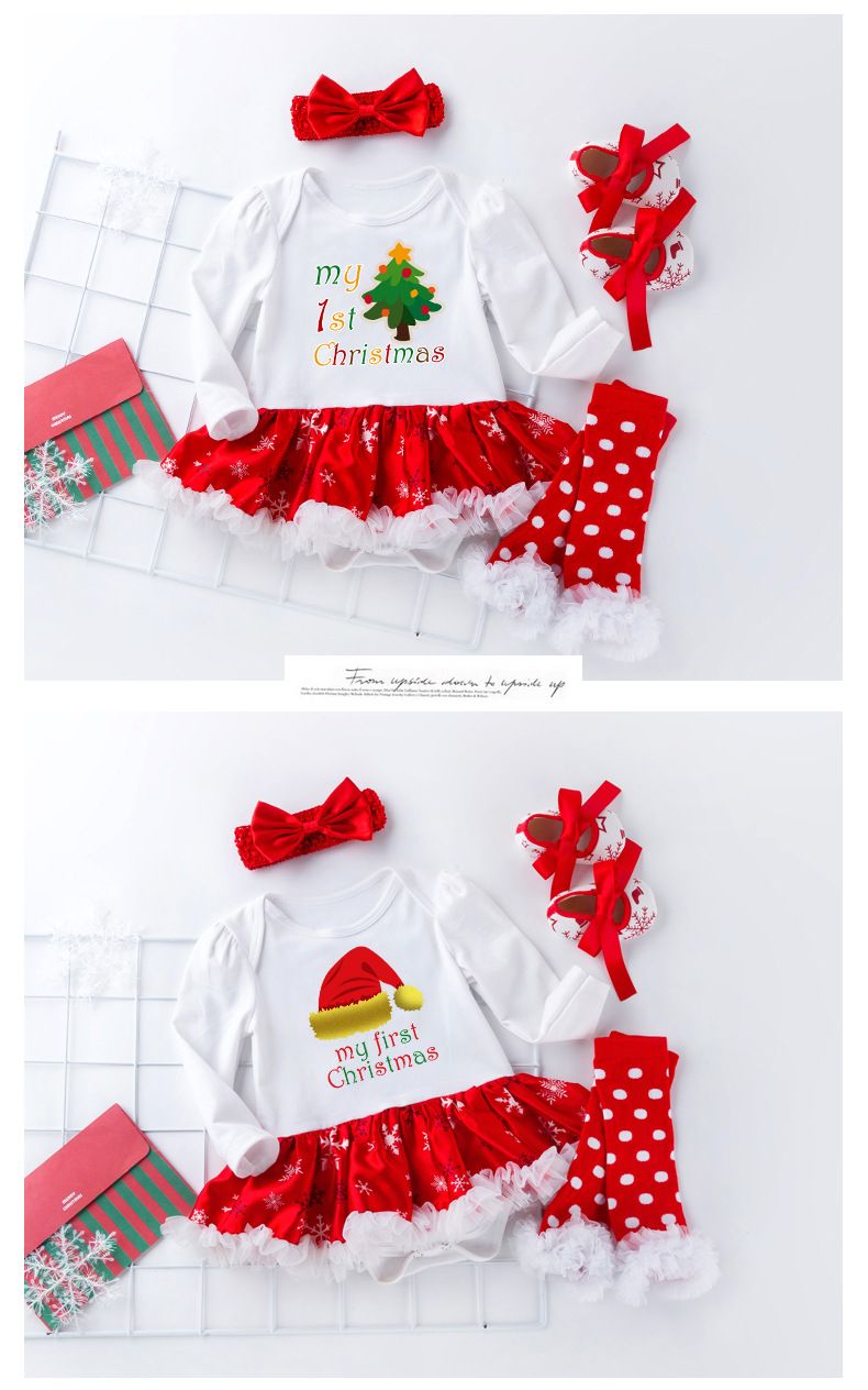Christmas Big Snowflake Baby's Gown Baby Suit Cotton Long Sleeve 02 Years Old Baby Dress Wish Amazon Hot Sale