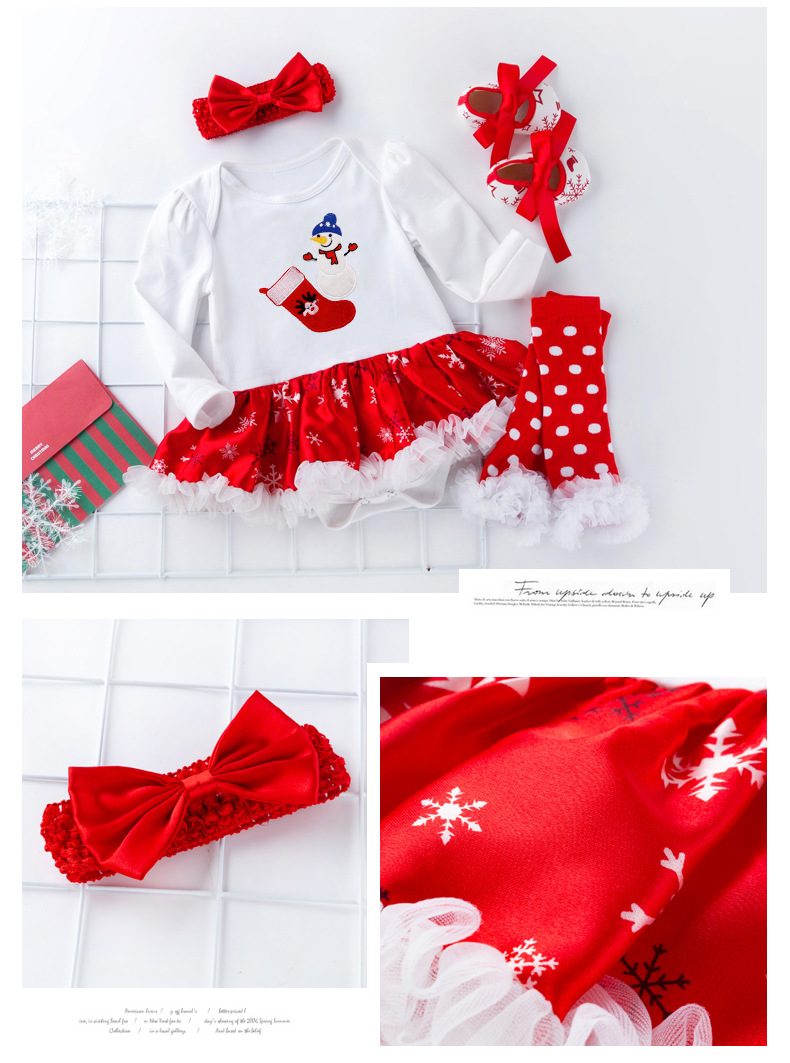 Christmas Big Snowflake Baby's Gown Baby Suit Cotton Long Sleeve 02 Years Old Baby Dress Wish Amazon Hot Sale