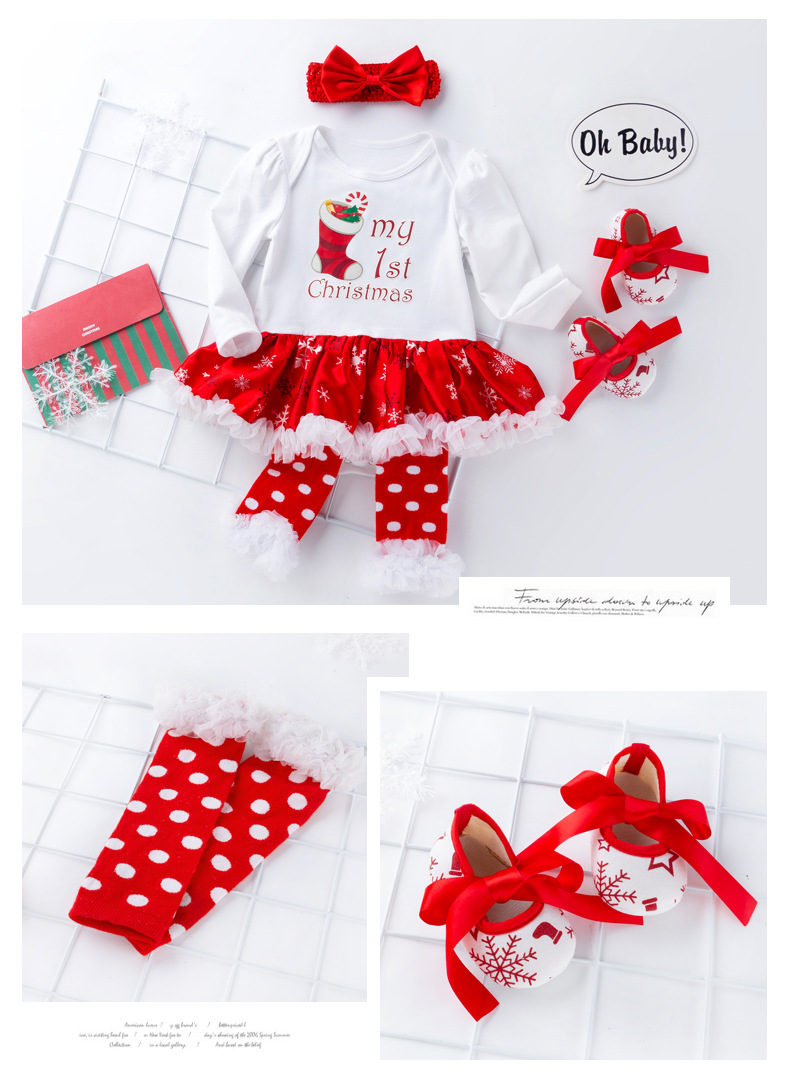 Christmas Big Snowflake Baby's Gown Baby Suit Cotton Long Sleeve 02 Years Old Baby Dress Wish Amazon Hot Sale