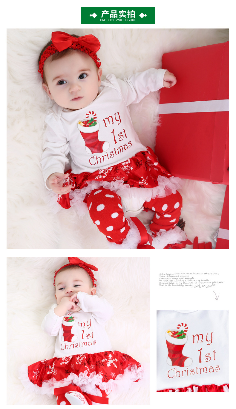 Christmas Big Snowflake Baby's Gown Baby Suit Cotton Long Sleeve 02 Years Old Baby Dress Wish Amazon Hot Sale