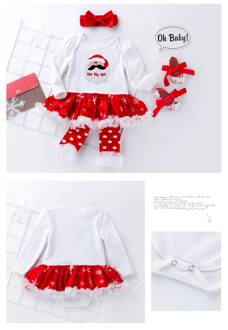 Christmas Big Snowflake Baby's Gown Baby Suit Cotton Long Sleeve 02 Years Old Baby Dress Wish Amazon Hot Sale