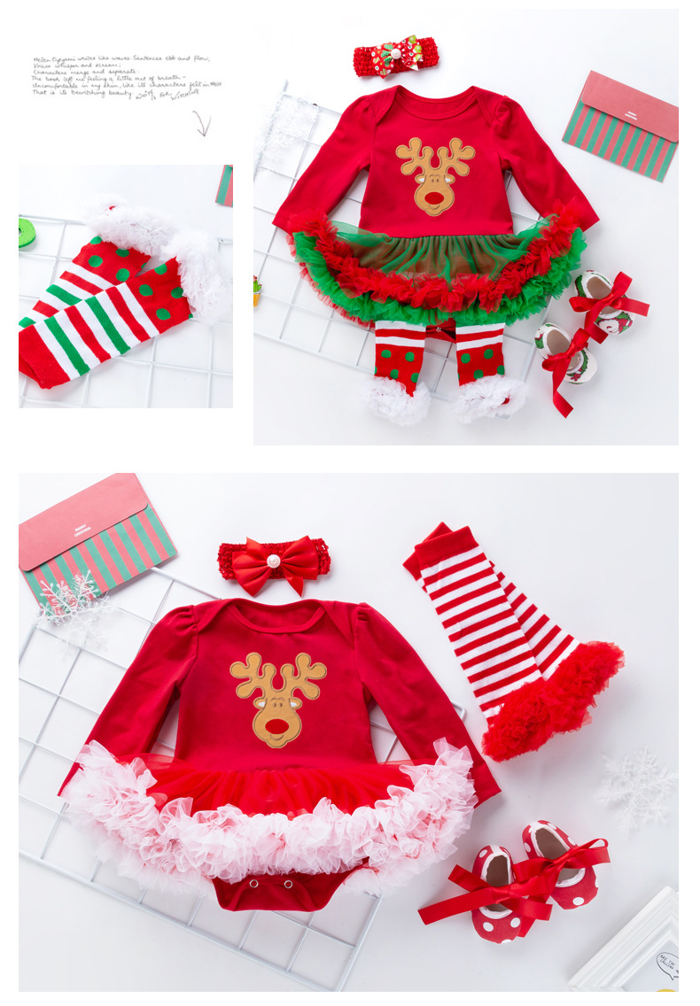 Christmas Big Snowflake Baby's Gown Baby Suit Cotton Long Sleeve 02 Years Old Baby Dress Wish Amazon Hot Sale