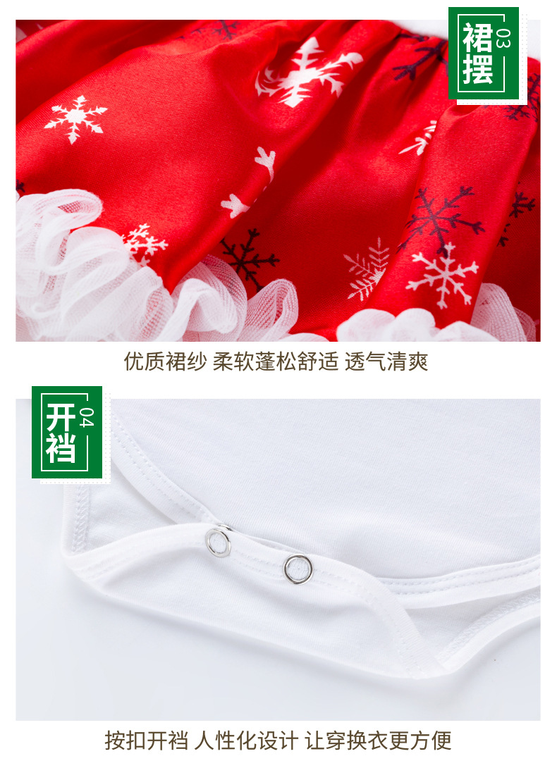 Christmas Big Snowflake Baby's Gown Baby Suit Cotton Long Sleeve 02 Years Old Baby Dress Wish Amazon Hot Sale