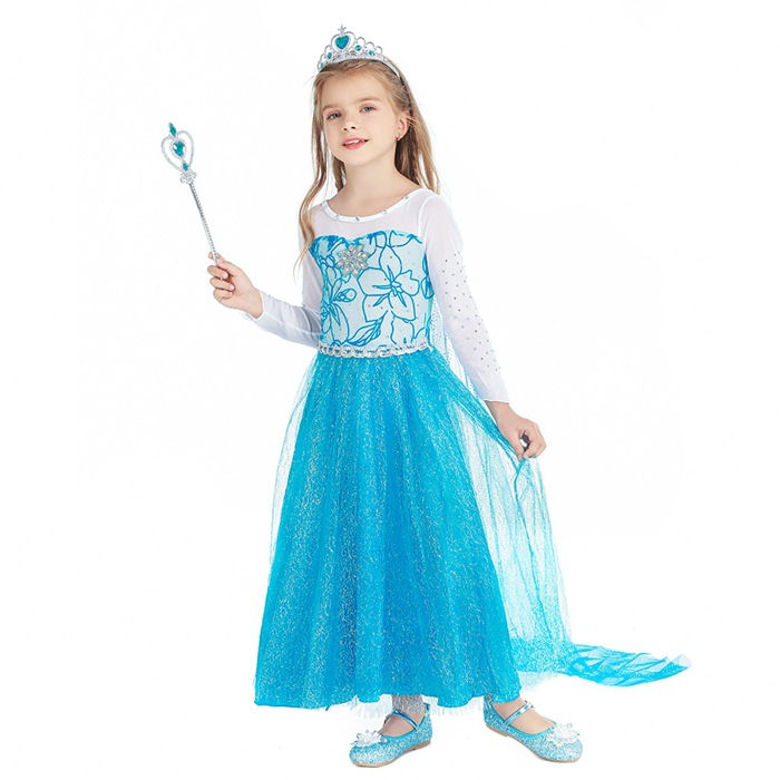 2021 Christmas Children's Clothing Frozen Princess Skirt Elsa Elsa Girl's Long-Sleeved Dress Yama