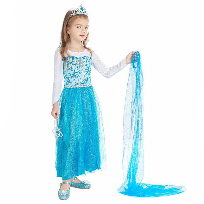 2021 Christmas Children's Clothing Frozen Princess Skirt Elsa Elsa Girl's Long-Sleeved Dress Yama