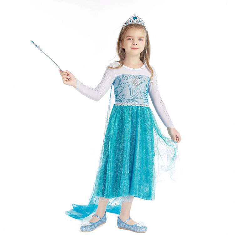 2021 Christmas Children's Clothing Frozen Princess Skirt Elsa Elsa Girl's Long-Sleeved Dress Yama