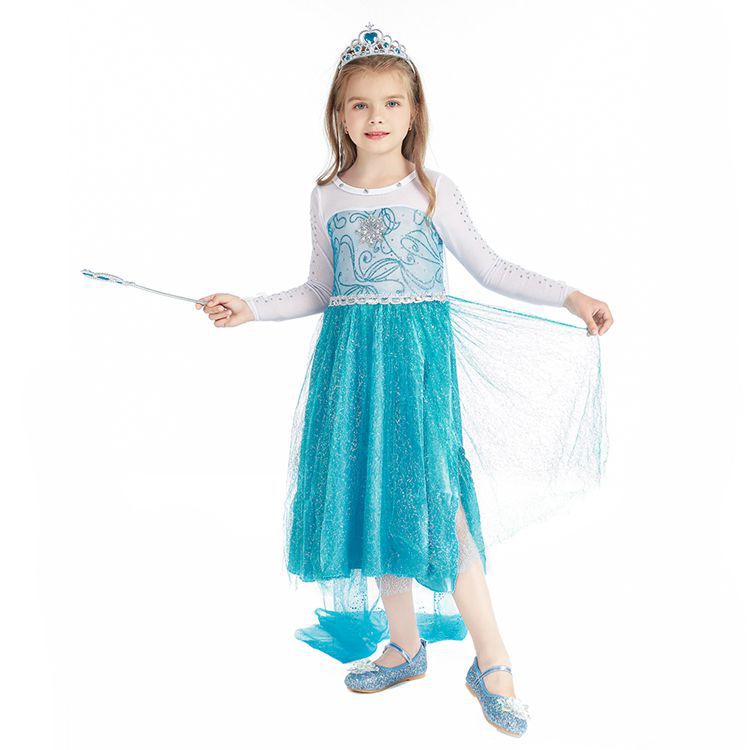 2021 Christmas Children's Clothing Frozen Princess Skirt Elsa Elsa Girl's Long-Sleeved Dress Yama