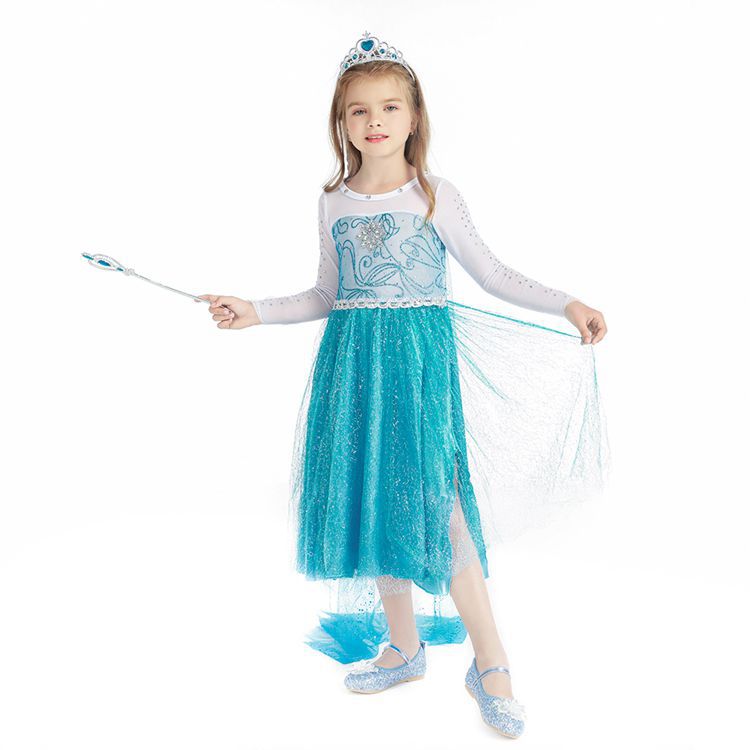 2021 Christmas Children's Clothing Frozen Princess Skirt Elsa Elsa Girl's Long-Sleeved Dress Yama