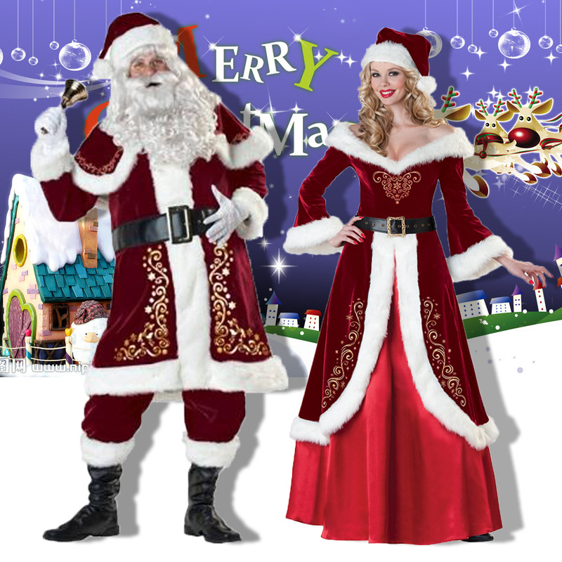 Added Christmas costumes adult men and women Santa Claus Christmas dress Christmas couples costumes