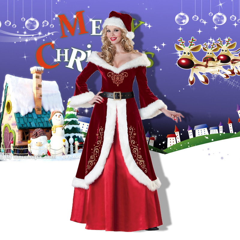 Added Christmas costumes adult men and women Santa Claus Christmas dress Christmas couples costumes