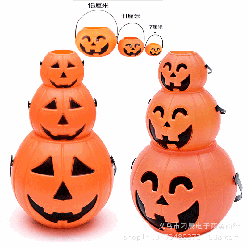 Halloween Supplies Bar Decoration Props Large, Medium and Small Portable Pumpkin Bucket Pumpkin Jar Pumpkin Lamp Bucket with Lid