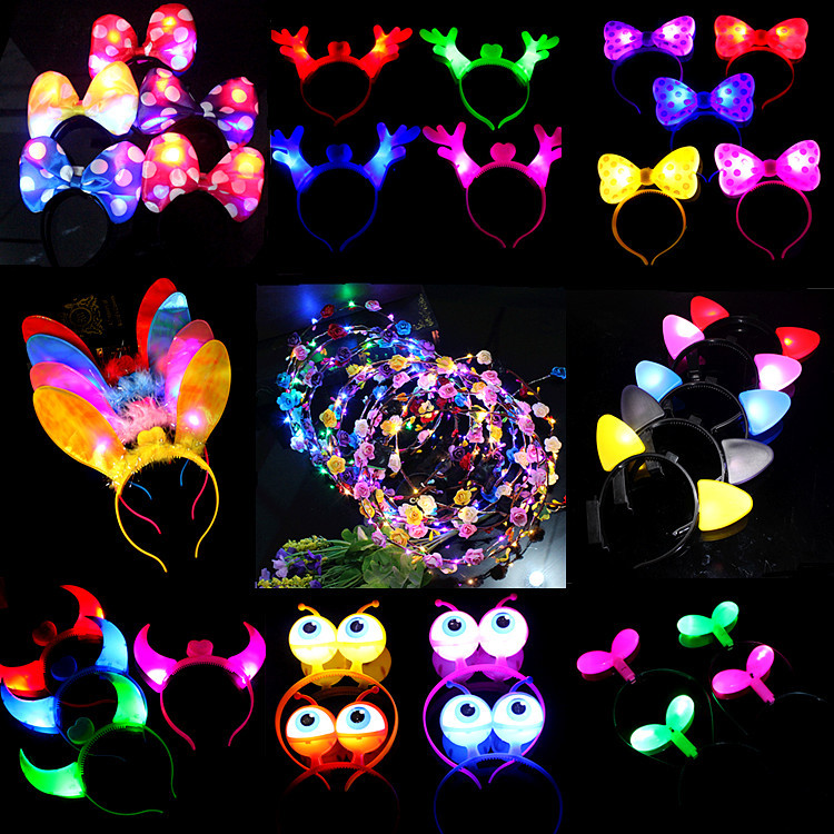 88 New Luminous Horn Antlers Crown Barrettes Bow Headdress Flash Fluorescent Toy Batch Luminous Antlers